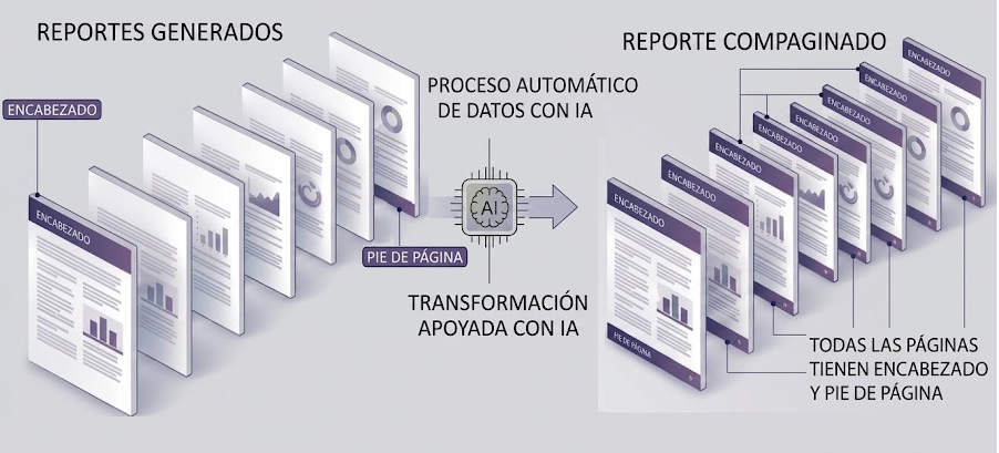 Reportes generados y reporte compaginado con IA