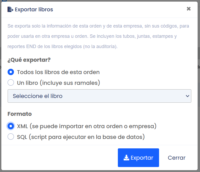 Ventana Exportar libros