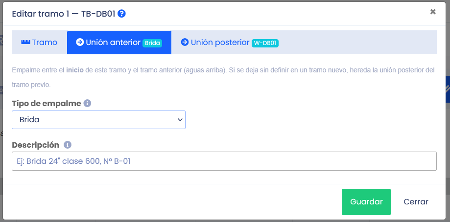 Pestaña Unión anterior con brida