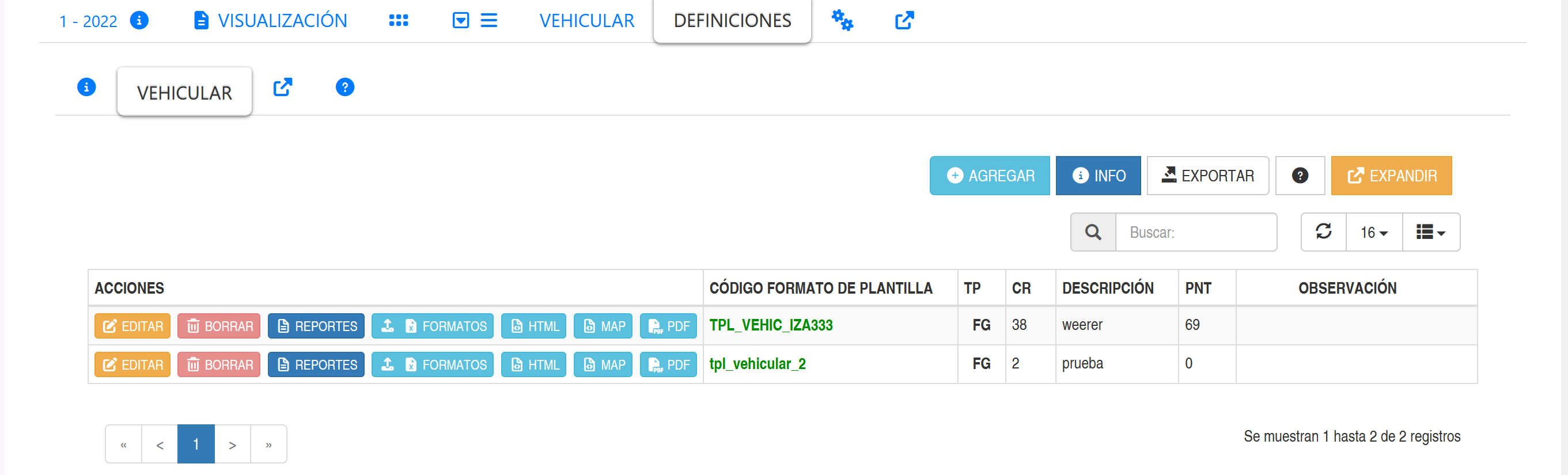 plantillas reportes vehicular